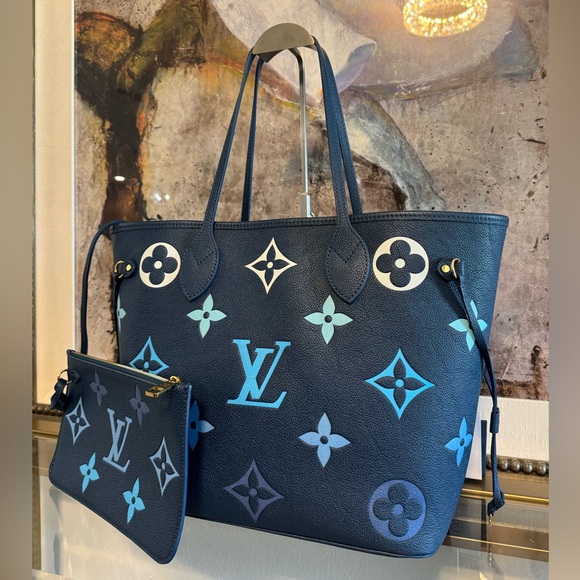 Louis Vuitton Neverfull MM Giant Monogram Empriente Leather Handbag Degrade Bleu - Picture 2 of 16
